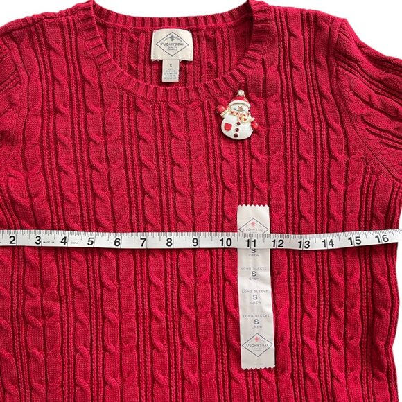 St. John's Bay Crew Neck Cable Knit Cotton Sweater Red Long Sleeve NEW Small - Picture 5 of 9